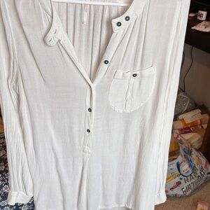 Free People Ivory Button-Front Long Sleeve Tunic